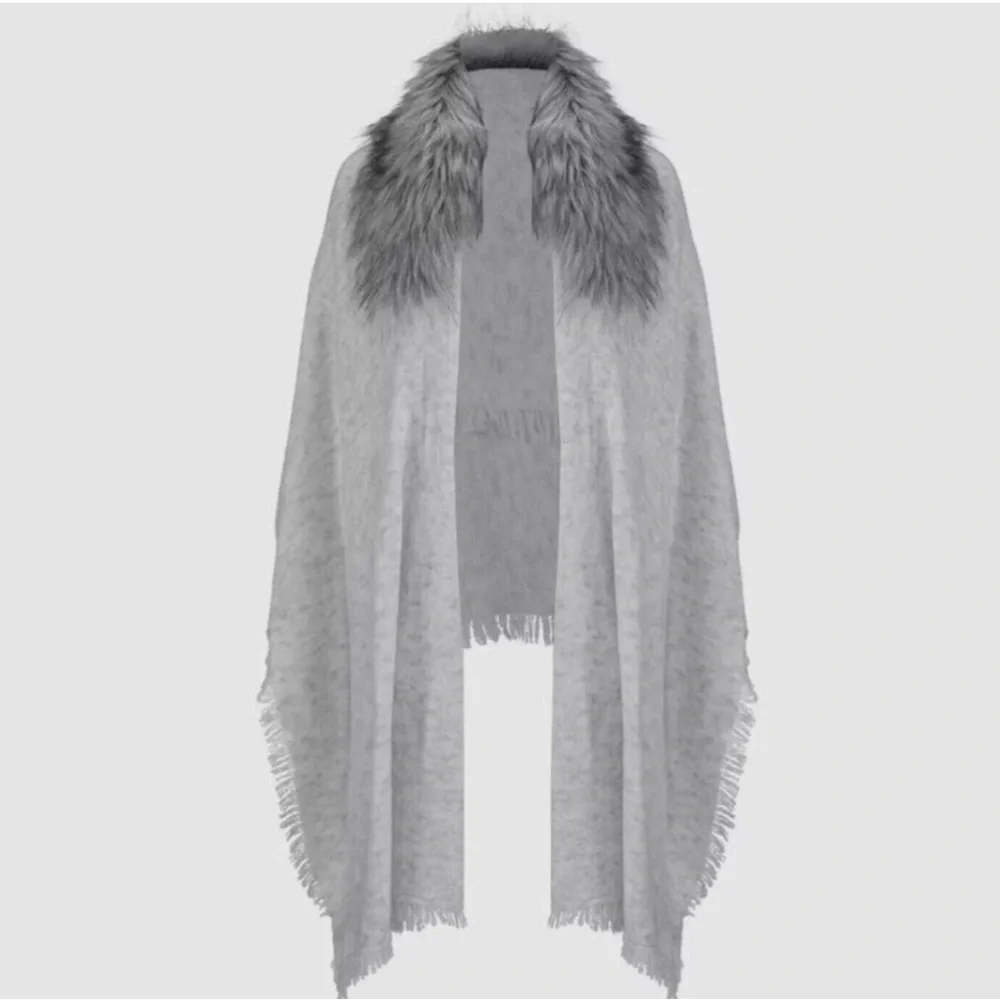 CAbi Faux Fur Wrap Shawl Gray OS